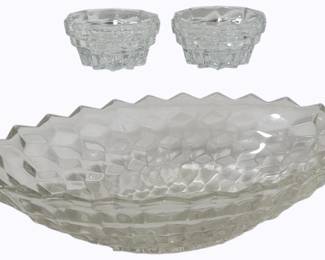305 - Fostoria American Glass Oval Bowl w/candle holders bowl - 2 x 11.5 x 7.5
