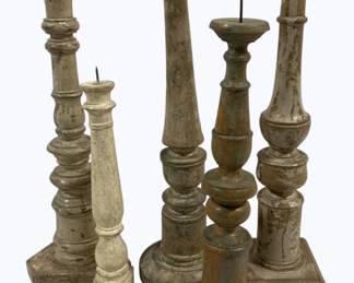 4070 - Group of 5 Carved Candle Prickets 12.5-18"
