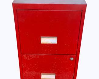 7358 - Red Metal 2 Drawer File Cabinet 29 x 15 x 18
