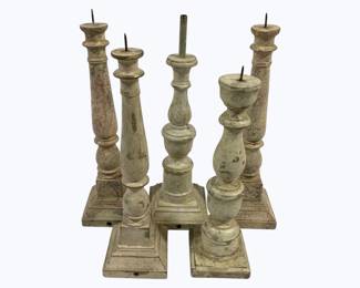 4062 - Group of 5 Carved Candle Prickets 11-12.5"

