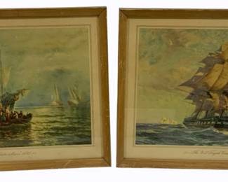 3295 - Pair of Vintage Framed Prints of Sailing Ships 14 x 11 each
