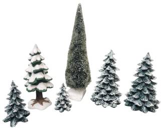 4228 - Decorative Dept 56 Holiday Trees & others tallest is 11"
