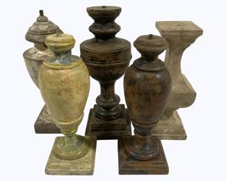 4090 - Group of 5 Carved Candle Prickets 13-14"
