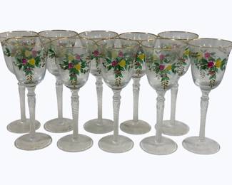 2799 - 10 Hand Painted Wine Glasses 8.25"

