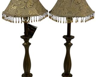 731 - Pair Buffet Lamps w/ Beaded Shades 30" used as-is electric/electronic/mechanical item - no guarantee all components, untested
