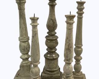 4056 - Group of 5 Carved Candle Prickets 12-16"
