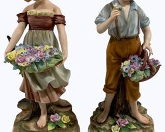 2761 - Pair Andrea by Sadek Porcelain Figures, chipped 12.5" tall
