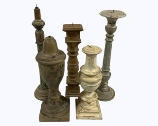 4091 - Group of 5 Carved Candle Prickets 14-19"
