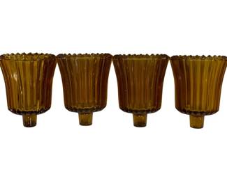 2027 - 4 Amber Glass Peg Votive Cup Candle Holders 5" tall
