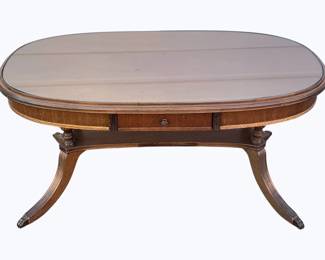3552 - Duncan Phyfe-style Mahogany Coffee Table w/ glass top - 37 x 20 x 19
