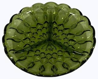 3075 - Green Glass Divided Plated - 9" round

