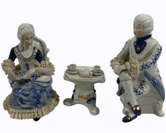 2067 - 3pc Blue & White Figures - as is - some chips 9" tall
