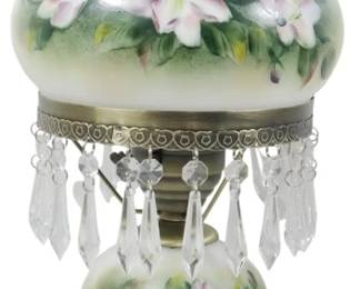 93 - Painted Lamp w/ Prisms (Broken Shade) 17.5" as-is electric/electronic/mechanical item - no guarantee all components, untested
