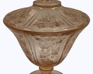 4040 - Cabbage Rose Pink Depression Candy Dish 8"
