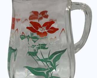 4037 - Vintage Red Poppy Flower Ice Lip Pitcher 10"

