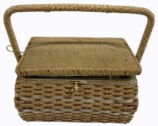 2107 - Vintage Sewing Basket w/ Contents - 13 x 8 x 7
