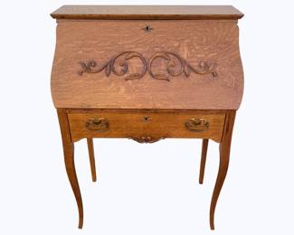 3549 - Antique Tiger Oak Slant Front Desk 30 x 42 x 16

