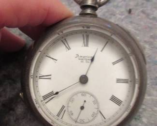 American Waltham pocket watch in engraved coin silver case