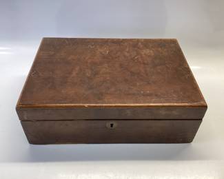 ANTIQUE 19TH CENTURY TRAVELING WRITING SLOPE LAP DESK WITH PAPER FASTENERS TIN