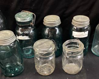 GROUP OF VTG.BALL, LIGHTING JARS SOME WITH PORCELAIN TOP,