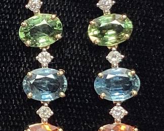 14KT YELLOW GOLD MULTI COLOR SAPPHIRE & DIAMOND EARRINGS, 8.00cts SAPPHIRES, 0.59cts DIAMONDS, 6g TOTAL WEIGHT, IAS APPRAISAL $10,200.00