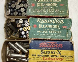 (3) BOXES OF AMMO, REMINGTON KLEANBORE .38 SPECIAL POLICE SERVICE & WESTERN SUPER-X 357 MAGNUM LUBALOY