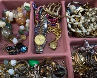 ASSORTED COSTUME JEWELRY w SOME STERLING SILVER PIECES