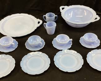 DANSK BLANC FRANSK SKY BLUE PLATES, TEA CUPS SAUCERS SET