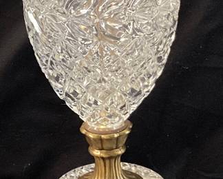 PAIR OF MCM HOLLYWOOD REGENCY WAVES & DIMPLES CRYSTAL TABLE LAMPS, BRASS BASE NO SHIPPING PICKUP ONLY