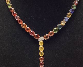 14KT 2-TONE GOLD MULTI COLOR SAPPHIRE & DIAMOND NECKLACE, 98.27cts SAPPHIRE, 1.41cts DIAMONDS, 42.4g TOTAL WEIGHT, GGA APPRAISAL $60,840.00