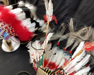NATIVE AMERICAN CEREMONIAL HEADDRESS & FEATHER BUSTLE NO SHIPPING PICKUP ONLY