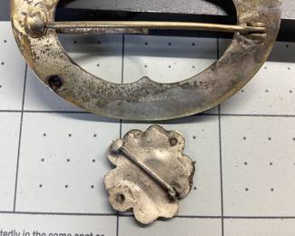 EDWARDIAN ERA SASH AND HAT PIN THESE PIECES ARE PLATED IN STERLING SILVER ON THE TOP, FRONT SIDE.