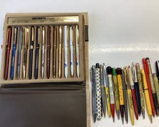 VINTAGE CHROMATIC PENS BY RITEPOINT WITH CORPORATE LOGOS AND MORE LOGO PENS AND PENCILS