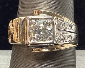 2-TONE 14KT GOLD DIAMOND RING, SIZE 8.5, 0.75ct EUROPEAN CUT CENTER DIAMOND, 0.12cts ADJACENT DIAMONDS, 6.9g TOTAL WEIGHT, GGA APPRAISAL $13,820.00