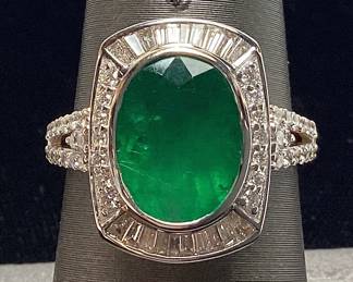 14KT 2-TONE GOLD EMERALD & DIAMOND RING, SIZE 7.25, 2.54ct EMERALD, 0.80cts DIAMONDS, 5.1g TOTAL WEIGHT, GGA APPRAISAL $20,840.00