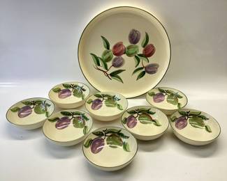 SANTA ROSA POTTERY SERVING PLATE AND 8 BOWLS 12.5 INCH ROUND PLATE AND 5 INCH BOWLS