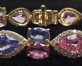 14KT 2-TONE GOLD MULTI COLOR SAPPHIRE & DIAMOND BRACELET, 22.10cts SAPPHIRES, 1.34cts DIAMONDS, 15.3g TOTAL WEIGHT, GGA APPRAISAL $25,980.00