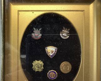 COLLECTION OF VINTAGE COMMEMORATE PINS WITH DISPLAY STANDS