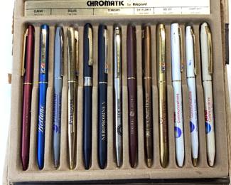 VINTAGE CHROMATIC PENS BY RITEPOINT WITH CORPORATE LOGOS AND MORE LOGO PENS AND PENCILS