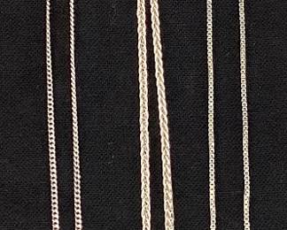 (3) STERLING SILVER CHAIN LINK NECKLACES, w HEART & CROSS PENDANTS, 28.35g TOTAL WEIGHT 24in L, 19in L, 16in L