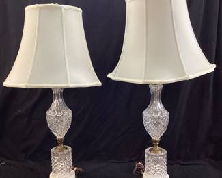 PAIR OF MCM HOLLYWOOD REGENCY WAVES & DIMPLES CRYSTAL TABLE LAMPS, BRASS BASE NO SHIPPING PICKUP ONLY