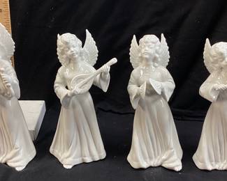(4) DRESDEN PORCELAIN ANGEL MUSICIAN FIGURINES BROKEN BOW ON ANGEL PLAYING THE VIOLIN- TAPED TO THE BOTTOM TO BE REPAIRED