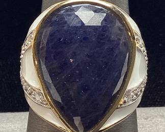 18KT YELLOW GOLD SAPPHIRE & DIAMOND RING, SIZE 7.75, 9.38ct SAPPHIRE, 0.42cts DIAMONDS, 13.6g TOTAL WEIGHT, AIGL APPRAISAL $17,350.00