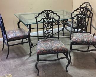 WROUGHT IRON GLASS TOP PATIO TABLE & 4 CHAIRS NO SHIPPING PICKUP ONLY