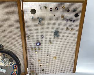 COLLECTION OF VINTAGE COMMEMORATE PINS WITH DISPLAY STANDS