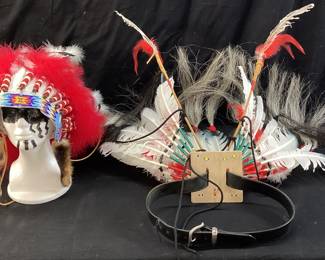 NATIVE AMERICAN CEREMONIAL HEADDRESS & FEATHER BUSTLE NO SHIPPING PICKUP ONLY