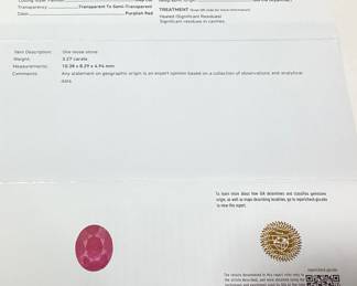 2-TONE PLATINUM RUBY & DIAMOND RING, SIZE 7, 3.27ct RUBY, 0.90cts DIAMONDS, 8.6g TOTAL WEIGHT, G.I.A. CERTIFIED RARE BURMESE RUBY, GGA APPRAISAL $22,870.00