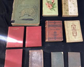 (11) ASSORTED AUTHORS, 1878 POETICAL WORKS OF HENRY WADSWORTH LONGFELLOW, LATE 1800s THE SCARLET LETTER BY NATHANIEL HAWTHORNE, ANTIQUE HIAWATHA BY LONGFELLOW VOL 1 & 2, 1907 CHRISTMAS CAROL BY CHARLES DICKENS, 1909 BILLY WHISKERS BY FRANCES TREGO MONTGOMERY, 1899 WALDEN BY HENRY D. THOREAU, 3 FRANCIS P. LE BUFFE MY CHANGELESS FRIEND