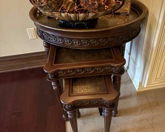 Set of 3 traditional style - ornate nesting tables. Large one is 31 inches wide. 
