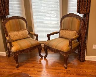 Benetti Italia Traditional sofa, chaise & 2 arm charms in a silk fabric. Includes 13 matching pillows. In a living room that has never been used. Smoke free & pet free home. In excellent condition. Ornate detailing in wood trim. 